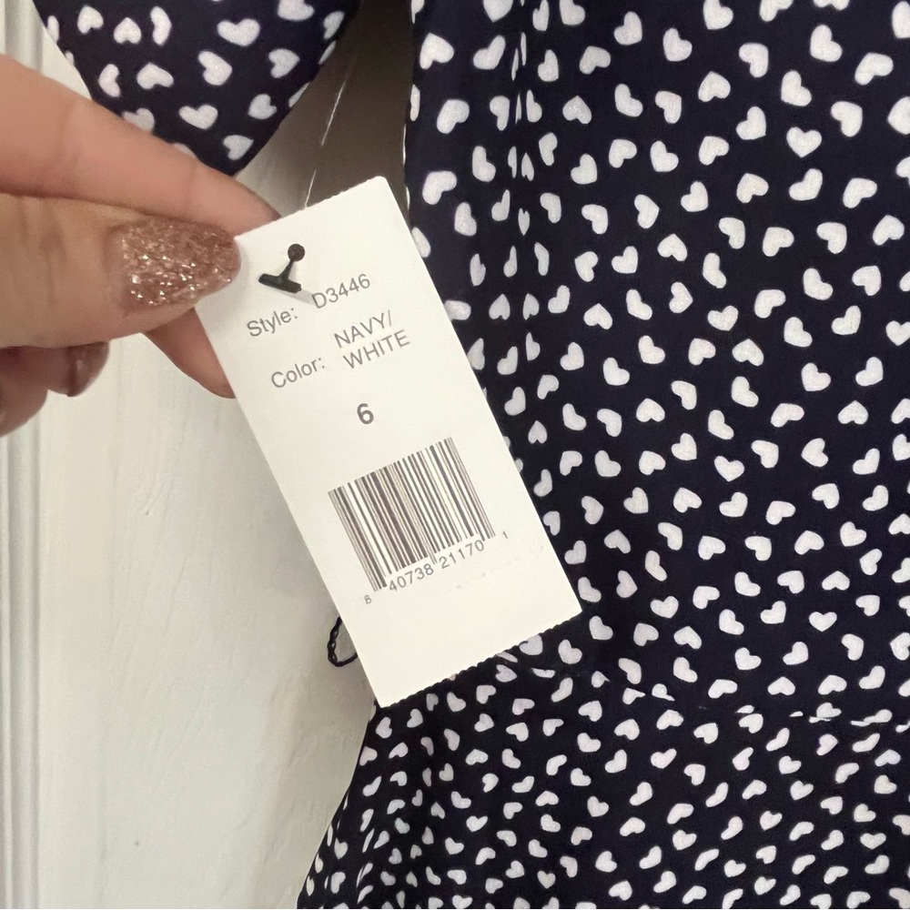 ALEXIA ADMOR Midi Heart Pattern Fit & Flare Collared Navy & White Dress Size 6 - Picture 13 of 16